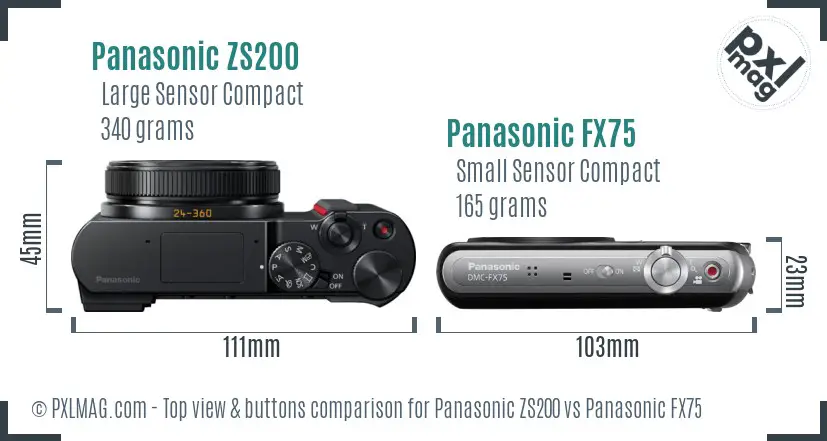 Panasonic ZS200 vs Panasonic FX75 top view buttons comparison