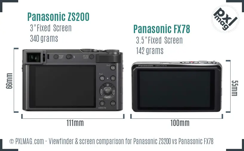 Panasonic ZS200 vs Panasonic FX78 Screen and Viewfinder comparison