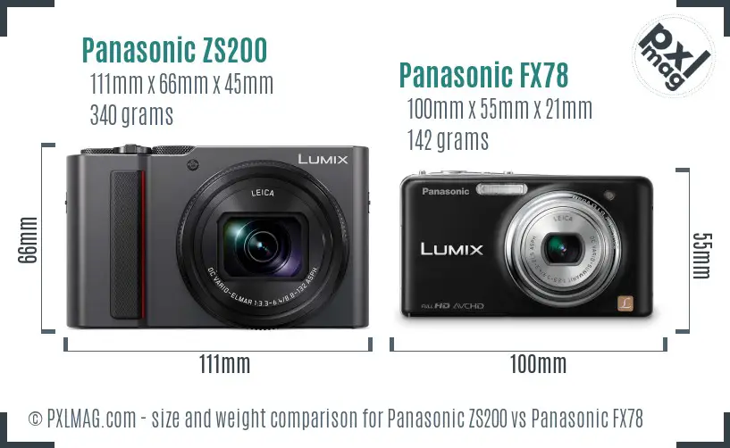 Panasonic ZS200 vs Panasonic FX78 size comparison