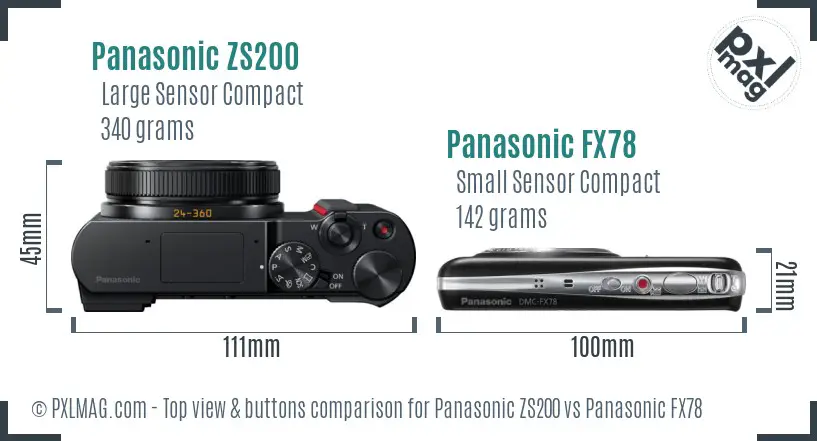 Panasonic ZS200 vs Panasonic FX78 top view buttons comparison