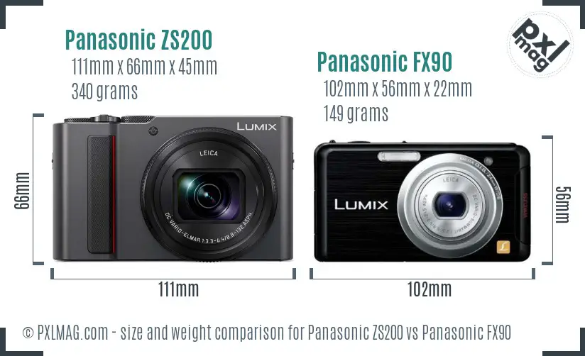 Panasonic ZS200 vs Panasonic FX90 size comparison