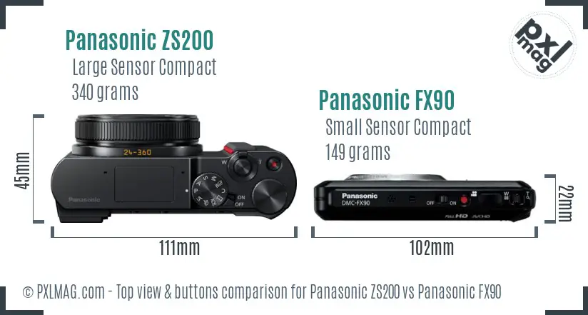 Panasonic ZS200 vs Panasonic FX90 top view buttons comparison