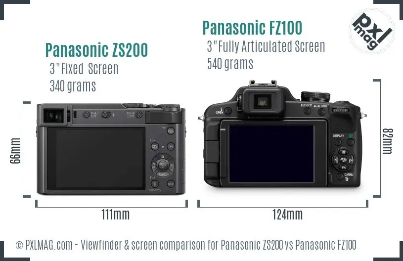 Panasonic ZS200 vs Panasonic FZ100 Screen and Viewfinder comparison