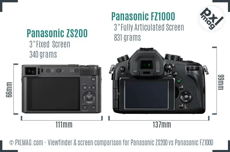 Panasonic ZS200 vs Panasonic FZ1000 Screen and Viewfinder comparison