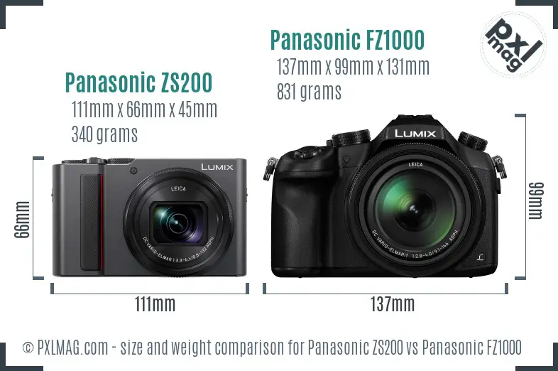 Panasonic ZS200 vs Panasonic FZ1000 size comparison