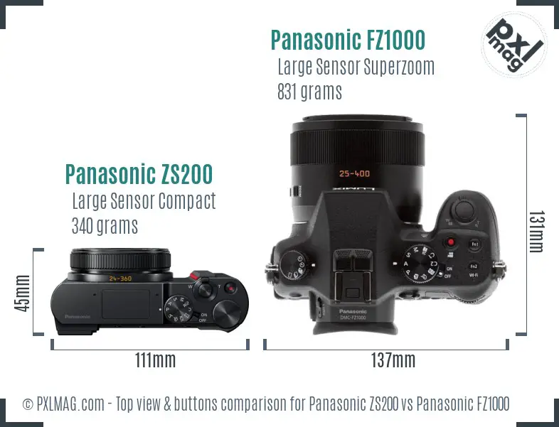 Panasonic ZS200 vs Panasonic FZ1000 top view buttons comparison