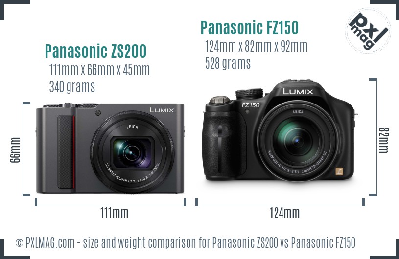 Panasonic ZS200 vs Panasonic FZ150 size comparison