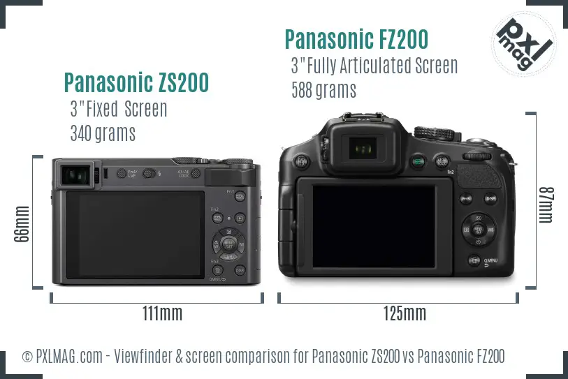 Panasonic ZS200 vs Panasonic FZ200 Screen and Viewfinder comparison