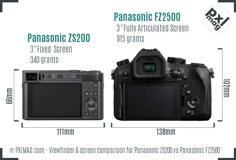 Panasonic ZS200 vs Panasonic FZ2500 Screen and Viewfinder comparison