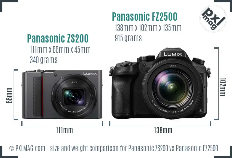 Panasonic ZS200 vs Panasonic FZ2500 size comparison