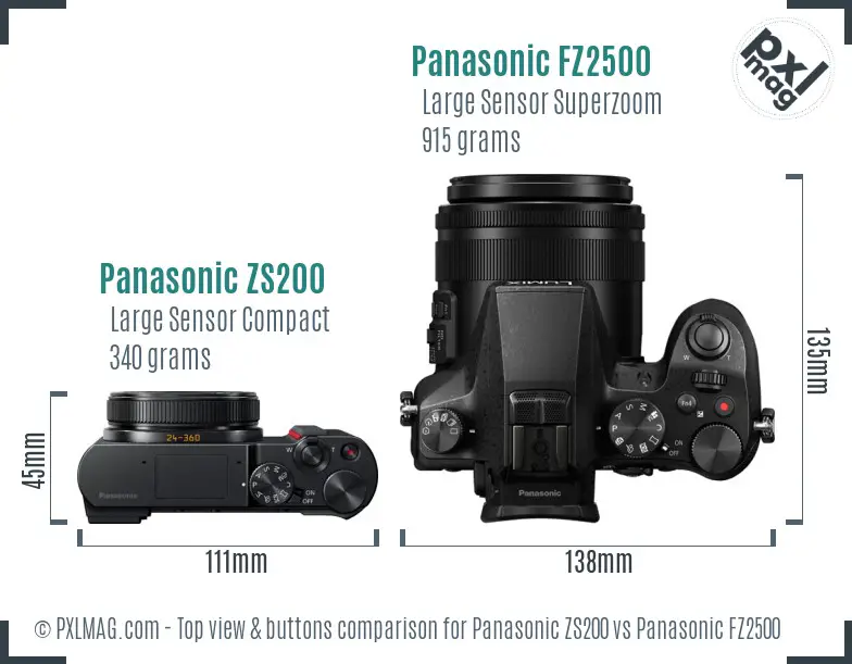 Panasonic ZS200 vs Panasonic FZ2500 top view buttons comparison