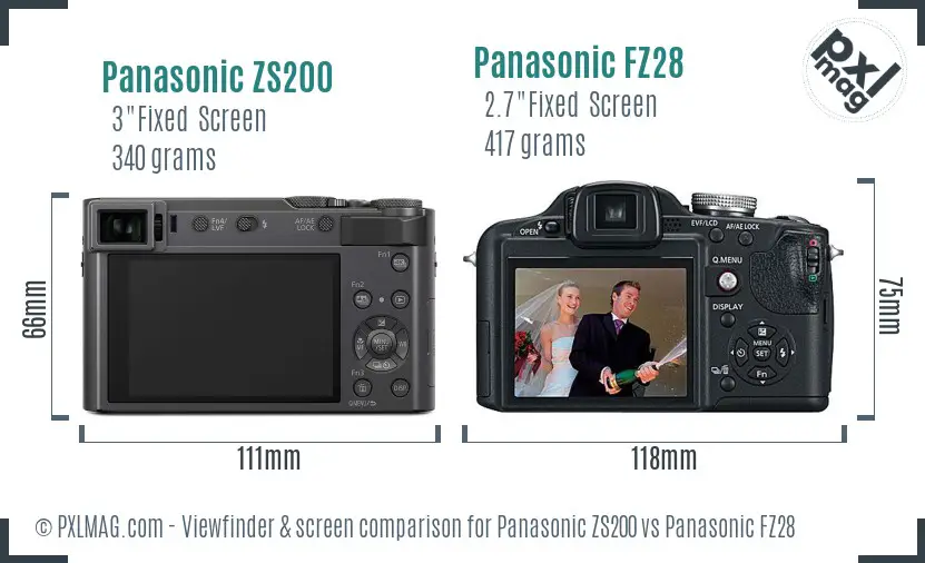 Panasonic ZS200 vs Panasonic FZ28 Screen and Viewfinder comparison