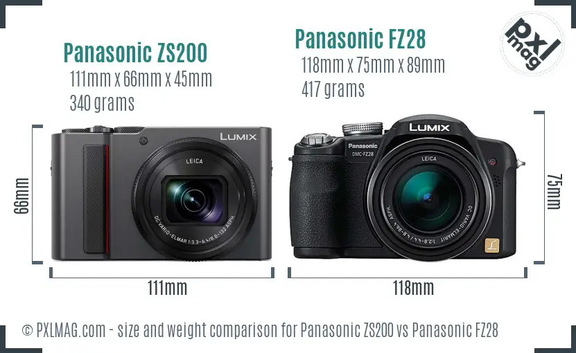 Panasonic ZS200 vs Panasonic FZ28 size comparison