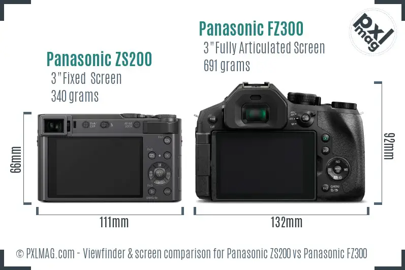 Panasonic ZS200 vs Panasonic FZ300 Screen and Viewfinder comparison
