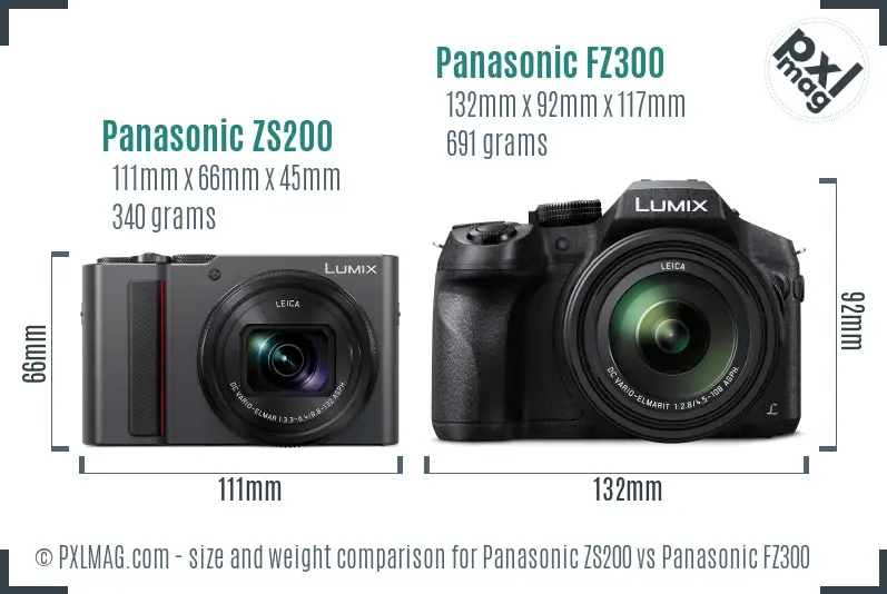 Panasonic ZS200 vs Panasonic FZ300 size comparison