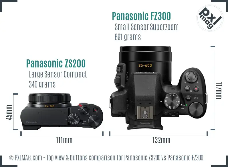 Panasonic ZS200 vs Panasonic FZ300 top view buttons comparison