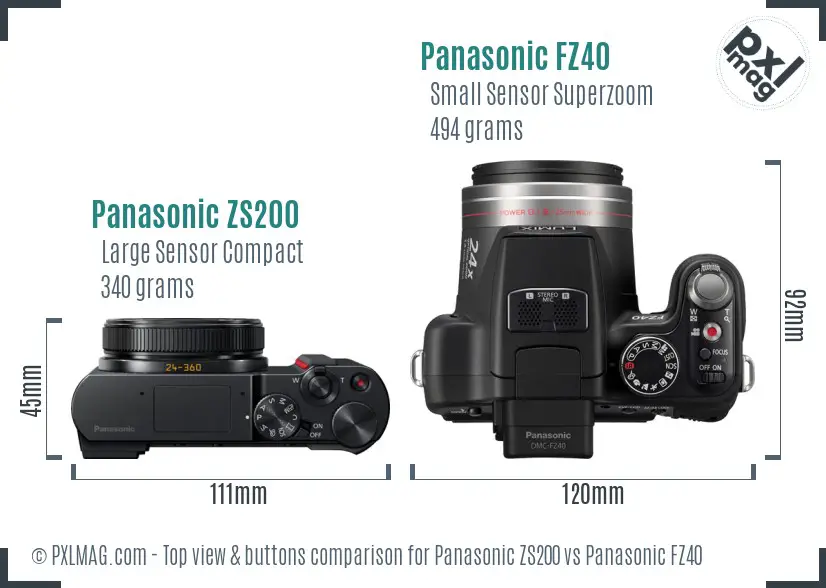 Panasonic ZS200 vs Panasonic FZ40 top view buttons comparison