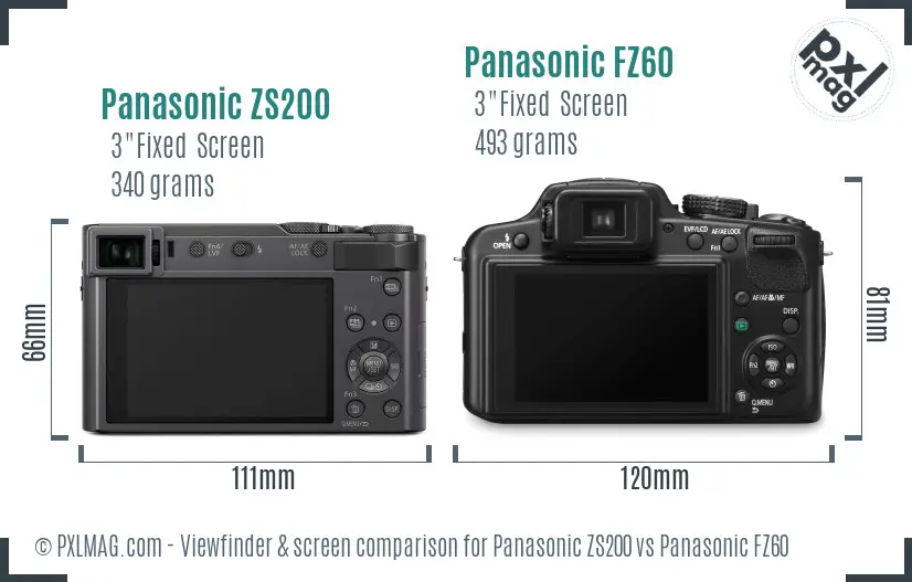 Panasonic ZS200 vs Panasonic FZ60 Screen and Viewfinder comparison