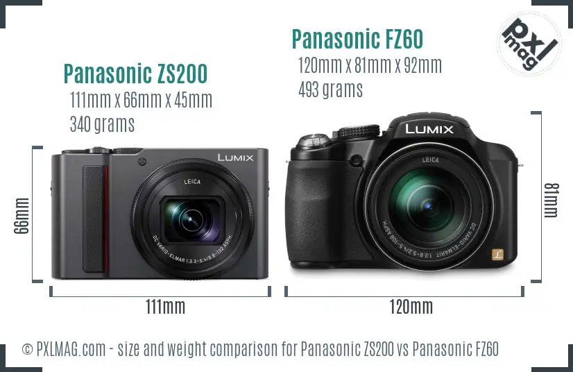 Panasonic ZS200 vs Panasonic FZ60 size comparison