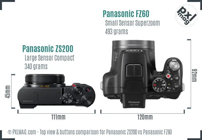 Panasonic ZS200 vs Panasonic FZ60 top view buttons comparison