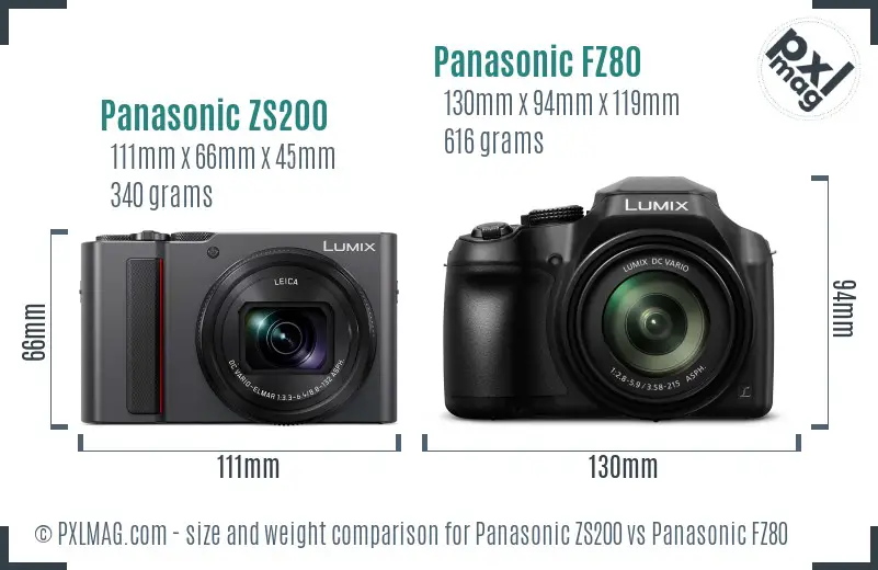 Panasonic ZS200 vs Panasonic FZ80 size comparison