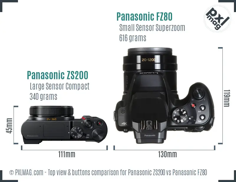 Panasonic ZS200 vs Panasonic FZ80 top view buttons comparison
