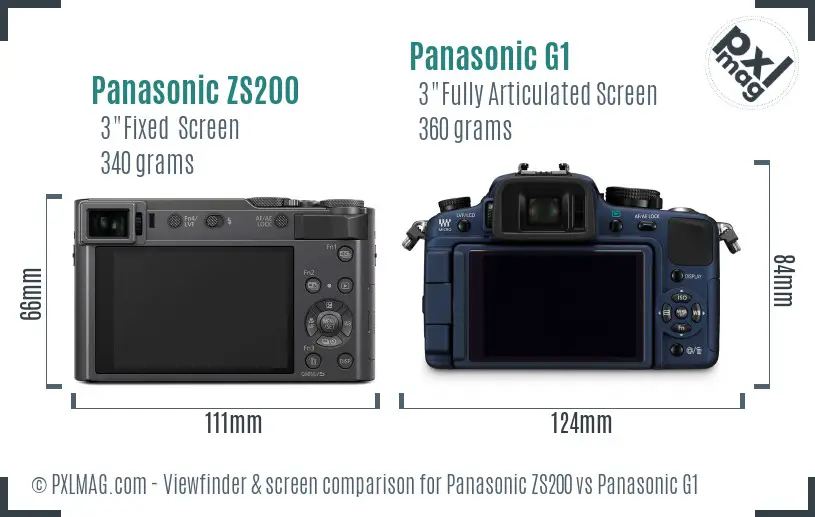 Panasonic ZS200 vs Panasonic G1 Screen and Viewfinder comparison