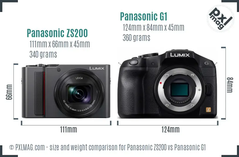 Panasonic ZS200 vs Panasonic G1 size comparison