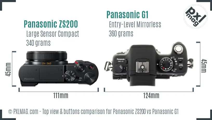 Panasonic ZS200 vs Panasonic G1 top view buttons comparison