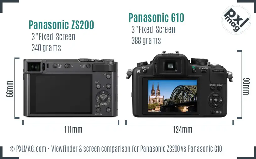 Panasonic ZS200 vs Panasonic G10 Screen and Viewfinder comparison