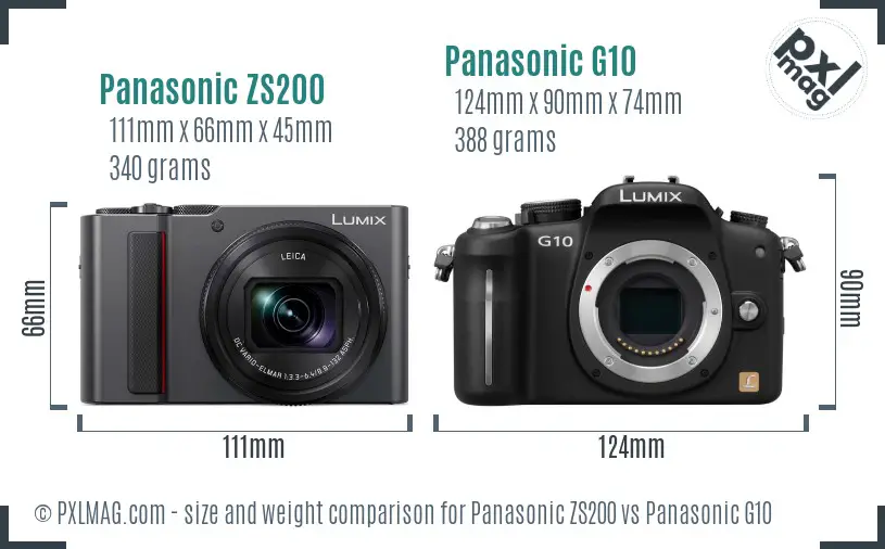 Panasonic ZS200 vs Panasonic G10 size comparison