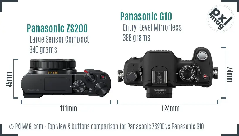 Panasonic ZS200 vs Panasonic G10 top view buttons comparison