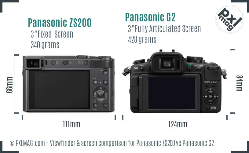 Panasonic ZS200 vs Panasonic G2 Screen and Viewfinder comparison