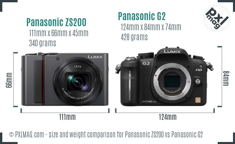 Panasonic ZS200 vs Panasonic G2 size comparison