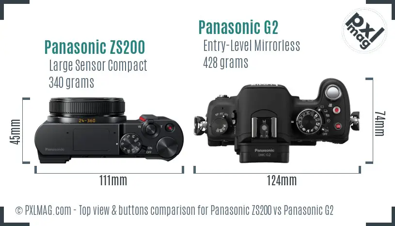 Panasonic ZS200 vs Panasonic G2 top view buttons comparison