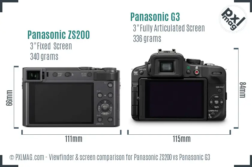 Panasonic ZS200 vs Panasonic G3 Screen and Viewfinder comparison