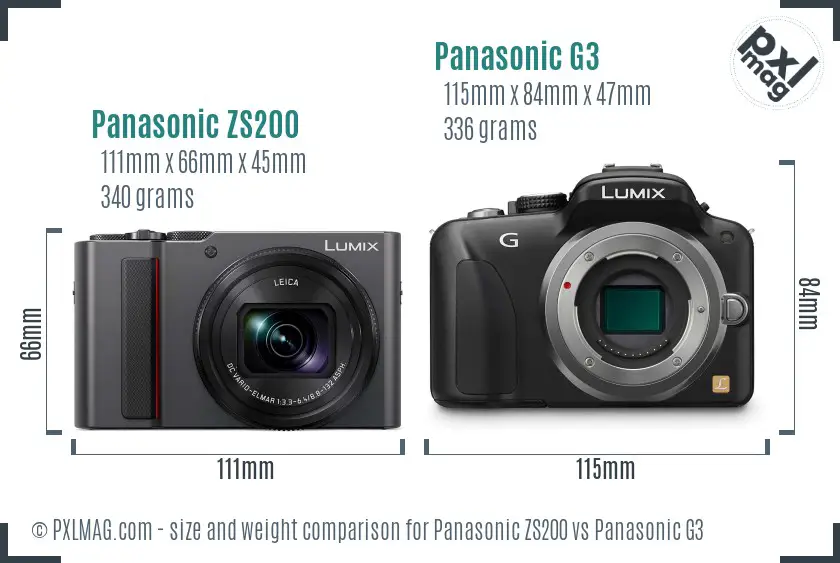 Panasonic ZS200 vs Panasonic G3 size comparison