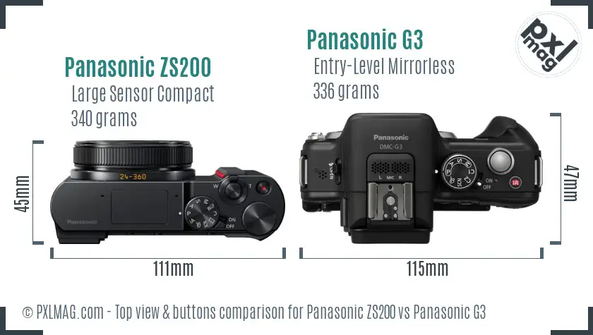 Panasonic ZS200 vs Panasonic G3 top view buttons comparison