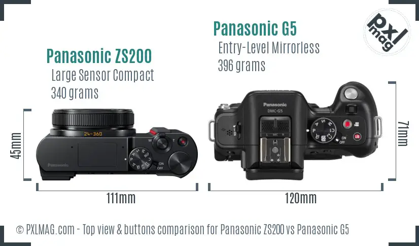 Panasonic ZS200 vs Panasonic G5 top view buttons comparison