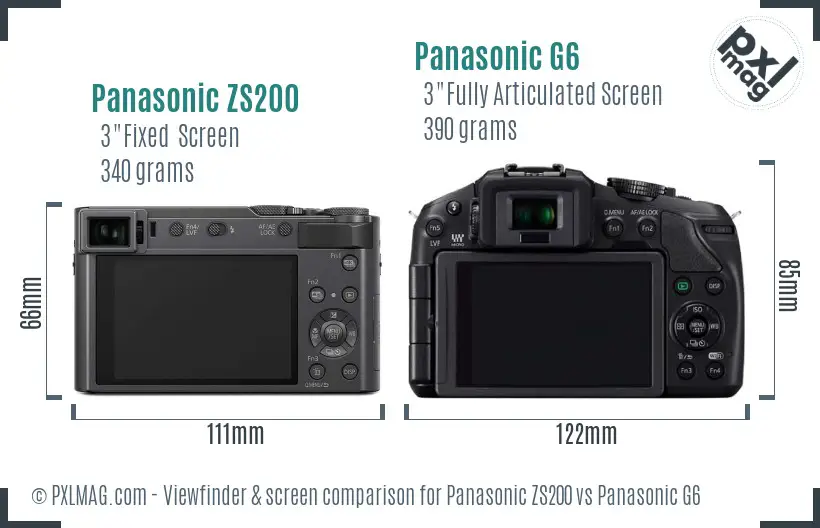 Panasonic ZS200 vs Panasonic G6 Screen and Viewfinder comparison