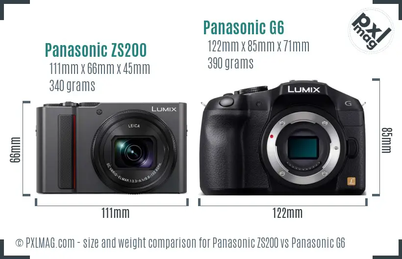 Panasonic ZS200 vs Panasonic G6 size comparison