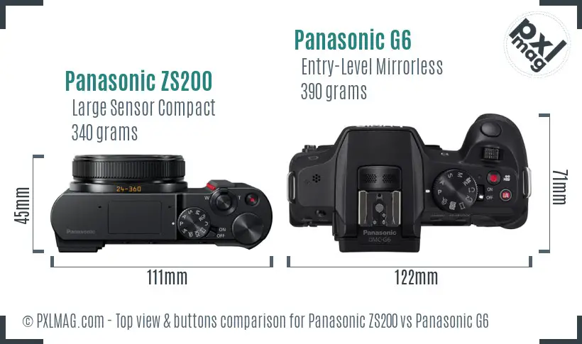 Panasonic ZS200 vs Panasonic G6 top view buttons comparison