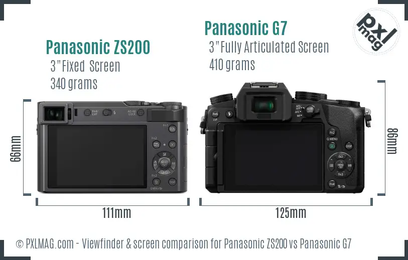 Panasonic ZS200 vs Panasonic G7 Screen and Viewfinder comparison