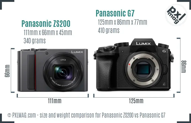 Panasonic ZS200 vs Panasonic G7 size comparison