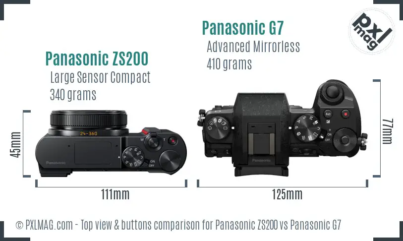 Panasonic ZS200 vs Panasonic G7 top view buttons comparison