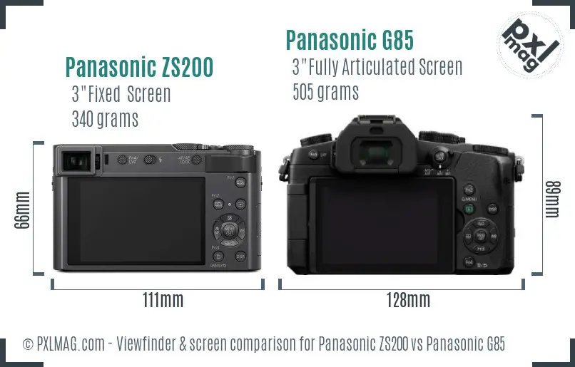 Panasonic ZS200 vs Panasonic G85 Screen and Viewfinder comparison