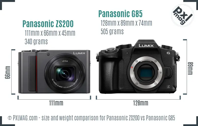 Panasonic ZS200 vs Panasonic G85 size comparison