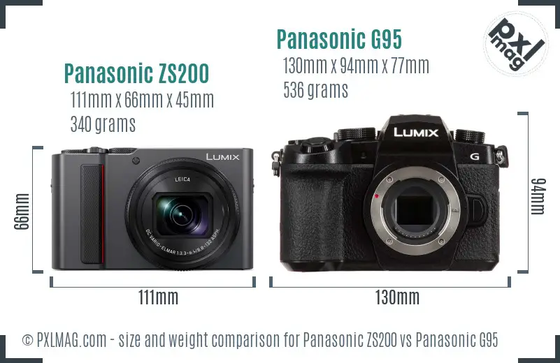 Panasonic ZS200 vs Panasonic G95 size comparison