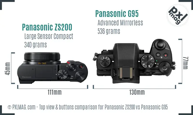 Panasonic ZS200 vs Panasonic G95 top view buttons comparison