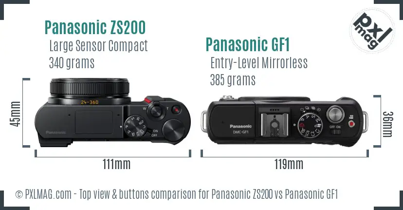 Panasonic ZS200 vs Panasonic GF1 top view buttons comparison